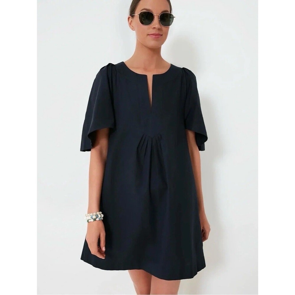 Pomander Place Tuckernuck Women's Black Finley Flutter Sleeve Dress Linen XS